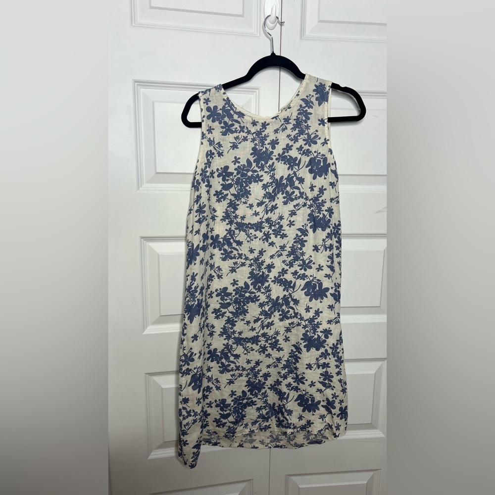 Terzo Millennio Linen Dress Size Small Blue Floral Made in Italy Sleeveless